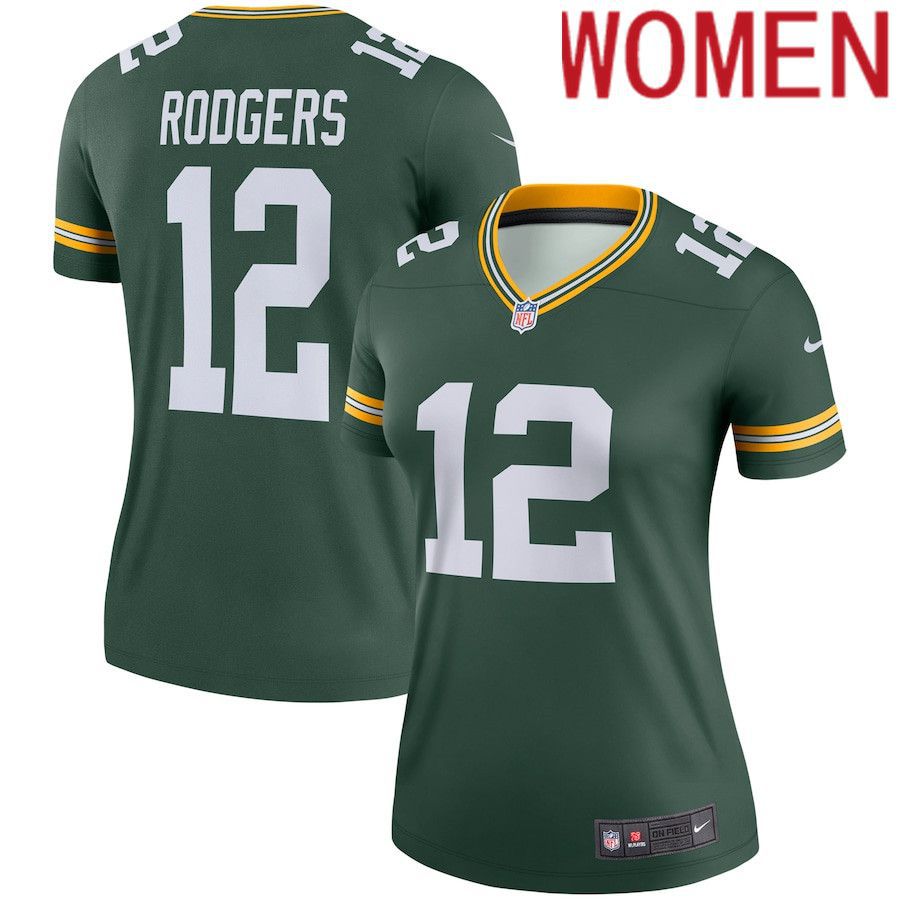 Women Green Bay Packers #12 Aaron Rodgers Nike Green Legend NFL Jersey